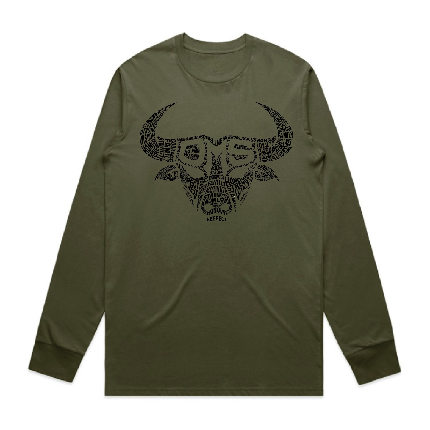 Old Man Strength Original Range Long Sleeve T-Shirt - Words Army Green